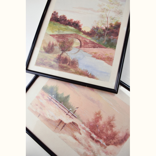 2 vintage akvarel malerier
