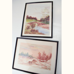 2 vintage akvarel malerier