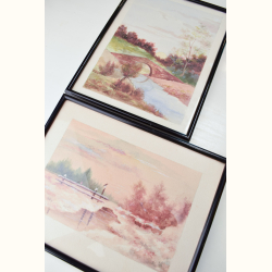 2 vintage akvarel malerier