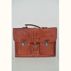 Vintage l�der skoletaske