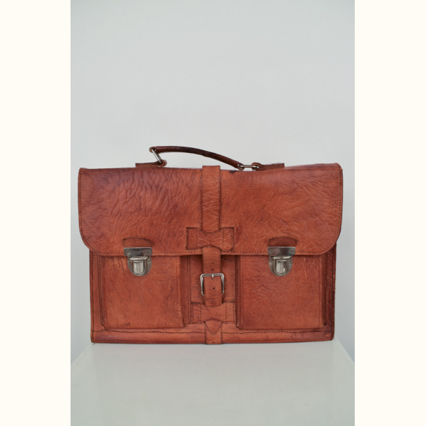 Vintage l�der skoletaske