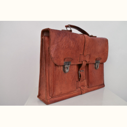 Vintage l�der skoletaske